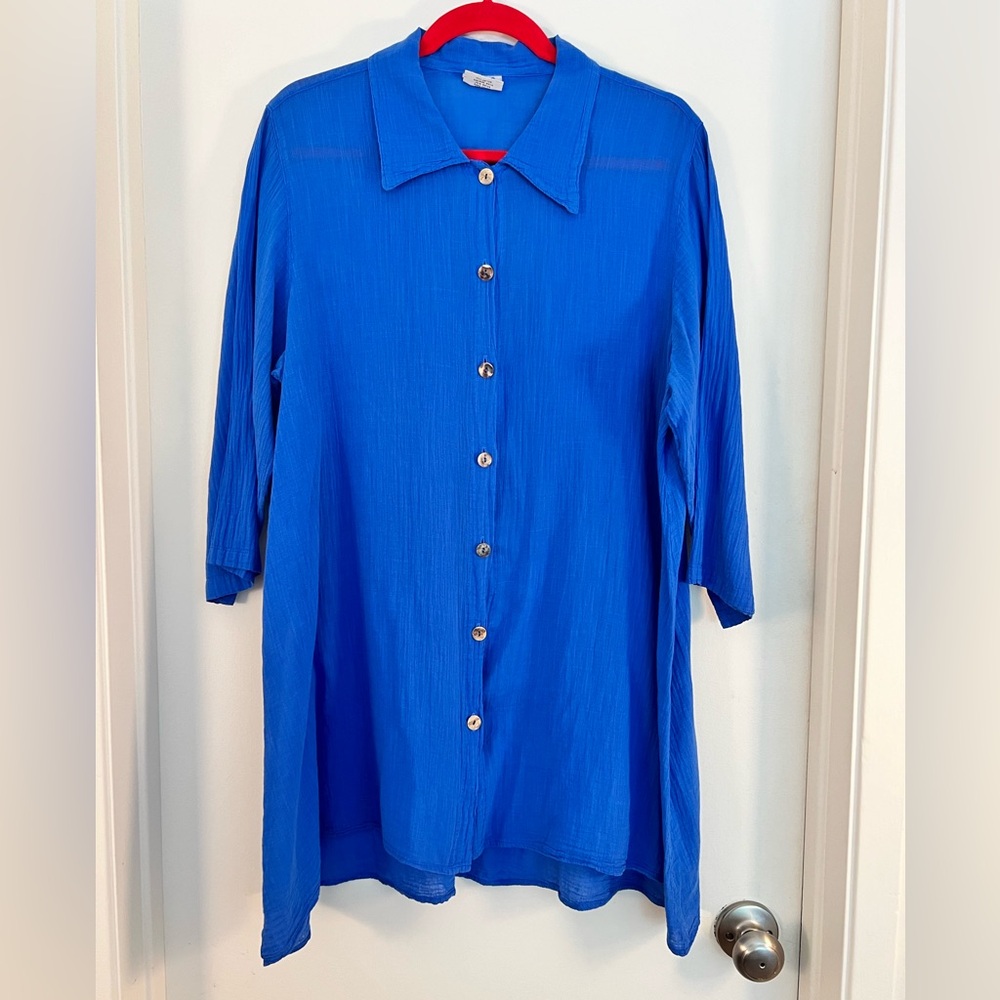 COLOR ME COTTON Blue Button Down Tunic, Size XL